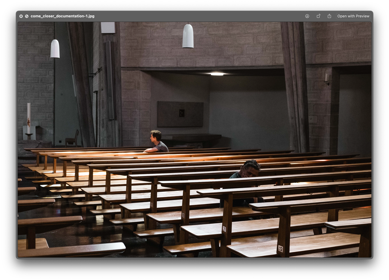 Person listening to the recording the in church
